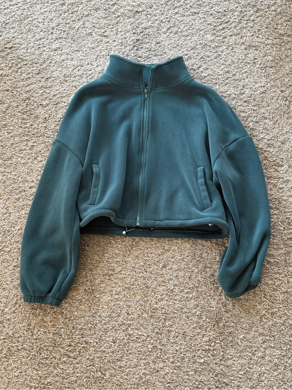 Cropped Teal Zip-Up Fleece Jacket